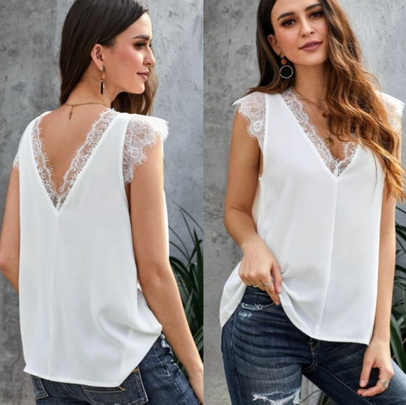 1 left! Lace Cap Sleeve Reversible Blouse Tank Top - Picture 2 of 8